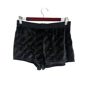 Juicy Couture Velour Shorts Black M Soft Textured Logo Boxer Y2K Neutral Chic
